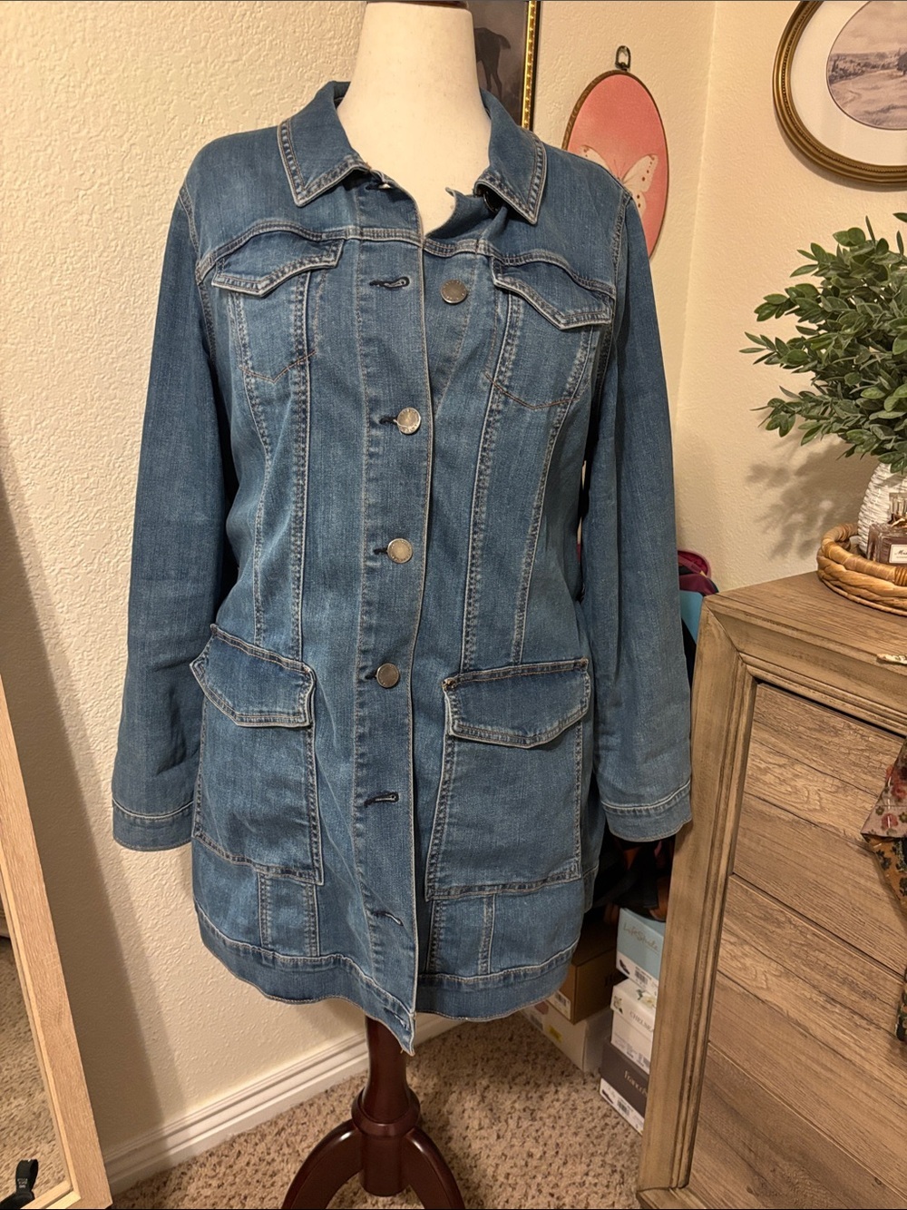 Lane Bryant Women's Longline Denim Jacket - Blue- Size 16